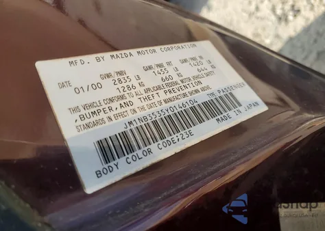 2000 Mazda Mx-5 Miata Base z USA, uszkodzony, nr VIN JM1NB3535Y0146104